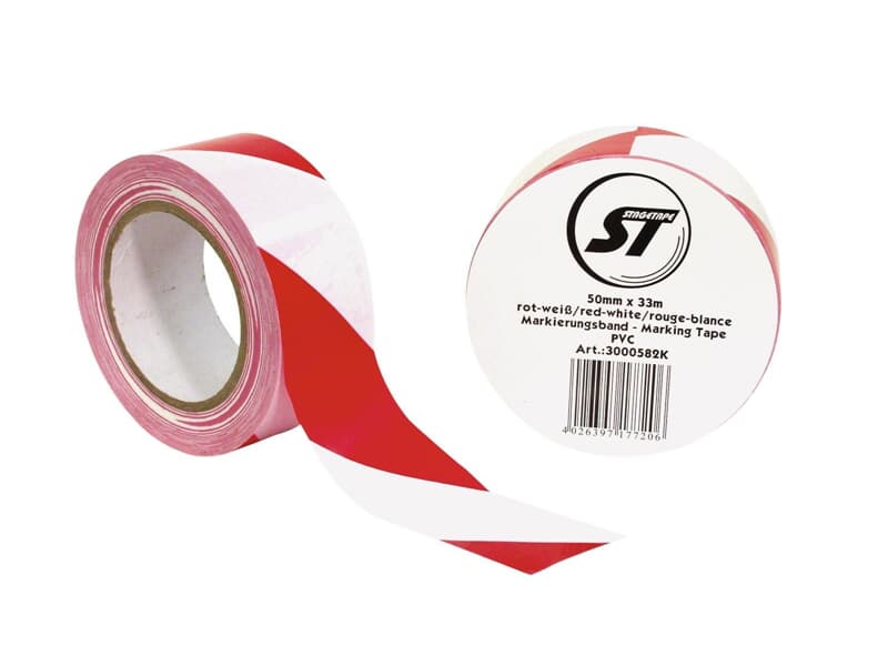 Stagetape Markierungsband. PVC rot/weiß