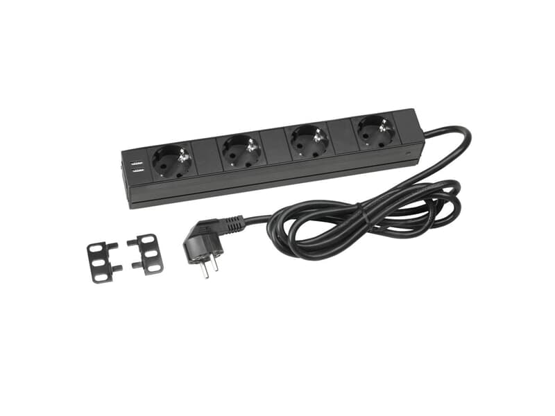 Adam Hall Accessories 87470 USB - Mains  Power Strip With 4 Sockets + 2 USB Charging Ports