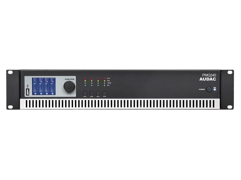 AUDAC PMQ240 - Class-D-Verstärker, WaveDynamics™ DSP, 4x240W@100V, LCD-Display, USB,