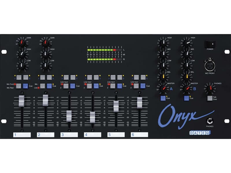 DATEQ ONYX - Stereo 6-Kanäle Club-Mixer mit Talk-Over, 2 Routing, Ausgänge