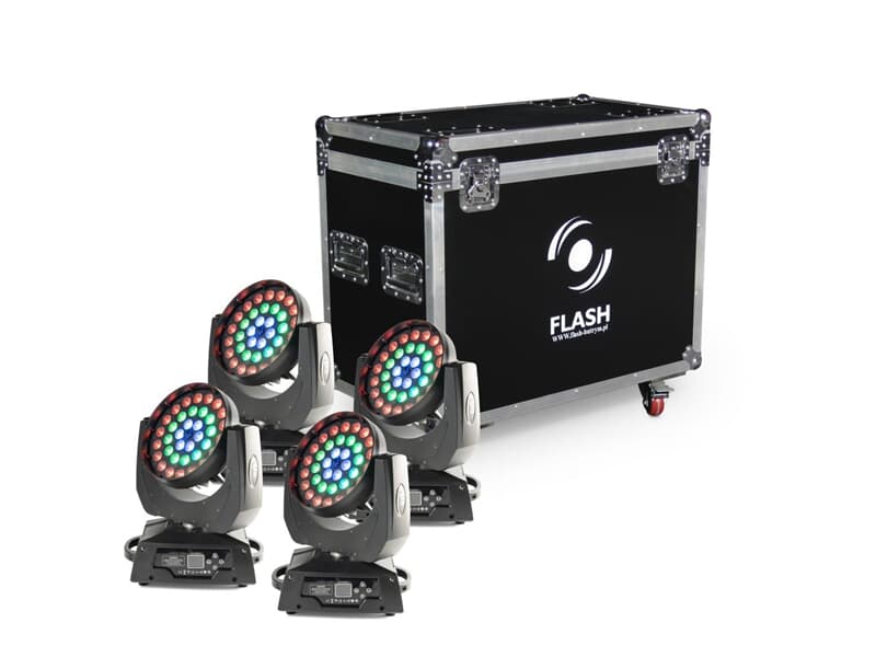 FLASH 4x LED Moving Head 36x10W ZOOM 3 sections, inklusive Case