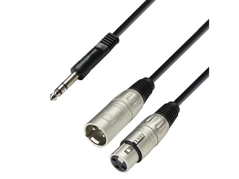 Adam Hall Cables K3 YVMF 0300 - Audiokabel 6,3 mm Klinke Stereo auf XLR Stecker + XLR Buchse, 3 m