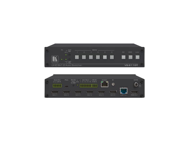 Kramer VS-611DT, 6x1:2 4K60 4:2:0 HDMI/HDBaseT Extended Reach PoE Auto Switcher