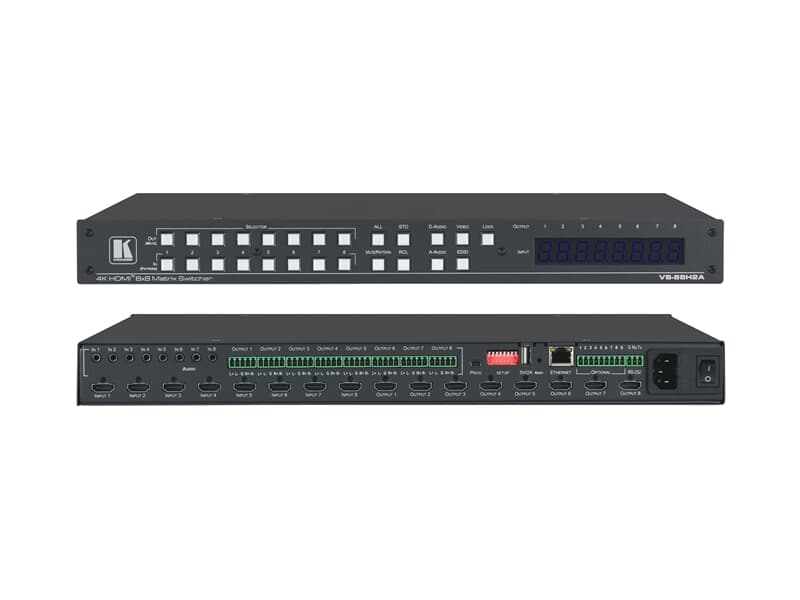Kramer VS-88H2A - 8x8 4K HDR HDCP 2.2 HDMI-Matrix mit Analogem und Digitalem Audio-Ro