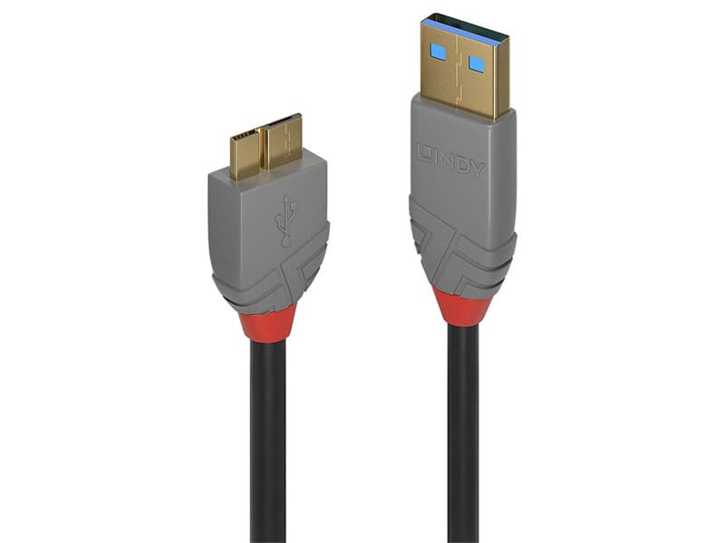 LINDY 36765 0.5m USB 3.2 Typ A an Micro-B Kabel, 5GBit/s, Anthra Line - USB Typ A Ste