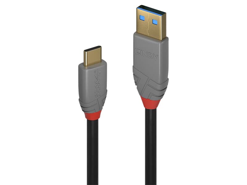 LINDY 36911 1m USB 3.2  Typ A an C Kabel, 10GBit/s, 5A, PD, Anthra Line - USB Typ A S