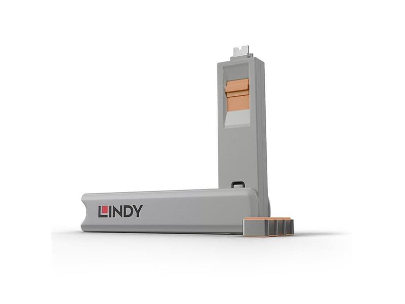 LINDY 40428 USB Typ C Port Schloss, orange - 4 Stück - mit Schlüssel