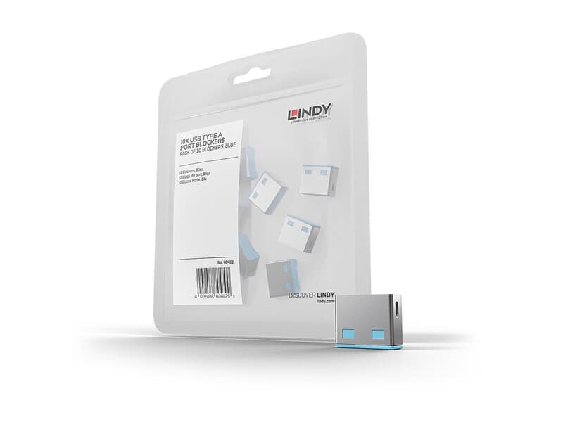 LINDY 40462 USB Typ A Port Schloss, blau, 10 Stück - Zehn Port Schlösser für USB ohne