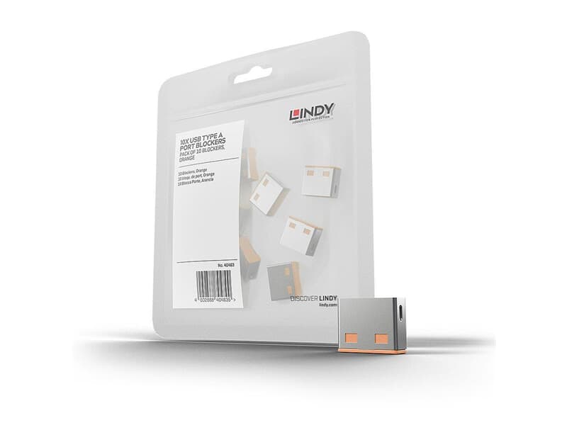 LINDY 40463 USB Typ A Port Schloss, orange, 10 Stück - Zehn Port Schlösser für USB oh