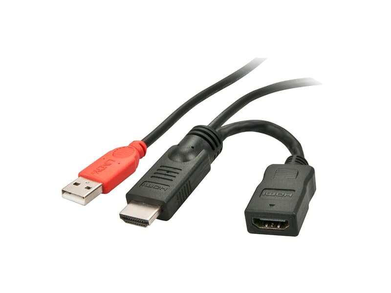 LINDY 41080 HDMI 1.4  M/F Stromeinspeisungsadapter mit USB Typ A Stecker (ca. 15cm) -