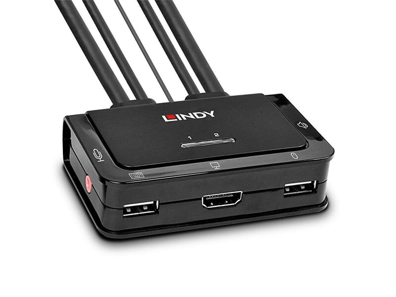 LINDY 42340 2 Port Kabel KVM Switch, HDMI 10.2G, USB 2.0 & Audio - Schaltet zwischen