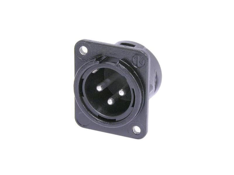 Neutrik NC3MDM3LBAG1 - 3 pole male receptacle, solder cups, black metal housing, silver contacts, M3 mounting thread