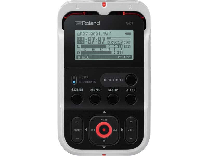ROLAND R-07 - Ultraportabler Audio-Recorder mit Wireless Monitoring und Remote-Steuerung (2 Kanäle / Bluetooth / LCD-Display) - in weiß