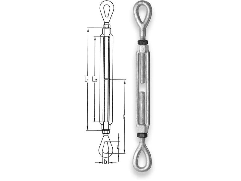 SAFETEX Spannschloss hochfest, Öse/Öse mit besonders langem Spannweg, 1" x 12", 4540 kg