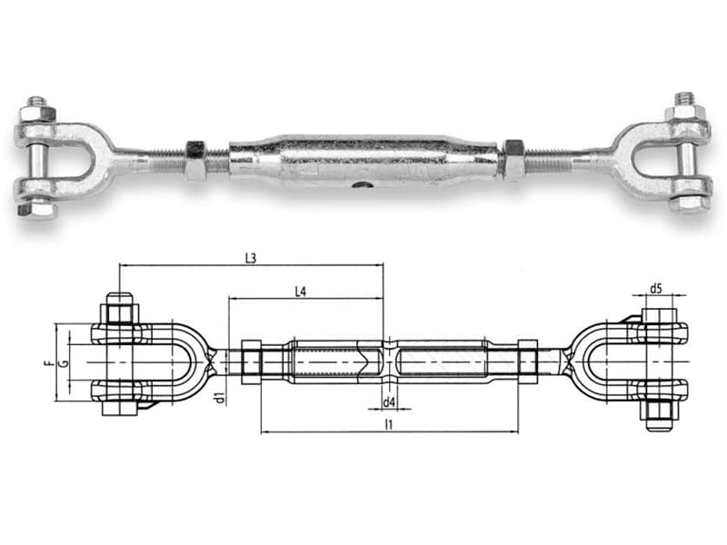 SAFETEX Wantenspanner-Spannschloss, M10, 300 kg, DIN 1478 Gabel/Gabel