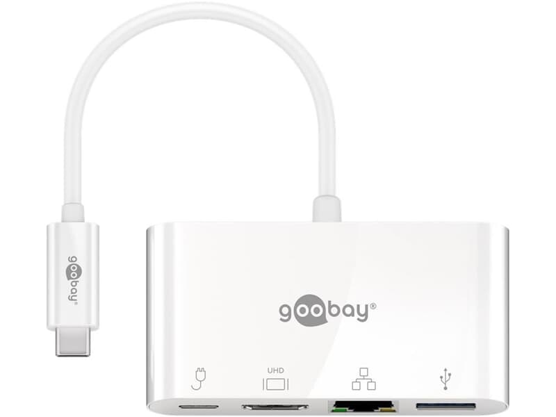 Goobay USB-C™ Multiport-Adapter HDMI+Ethernet, PD, weiß, 0.15 m - erweitert ein USB-C™ Gerät um eine