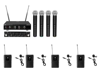 OMNITRONIC Set UHF-E4 Wireless Mic System + 4x BP + 4x Lavalier Microphone 518.7/520.9/523.1/525.3MHz