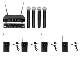 OMNITRONIC Set UHF-E4 Wireless Mic System + 4x BP + 4x Lavalier Microphone 823.6/826.1/828.6/831.1MHz