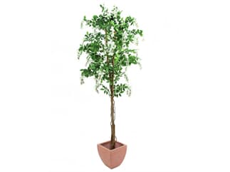 Europalms Goldregenbaum weiß Zementfuß 180cm, Kunstpflanze