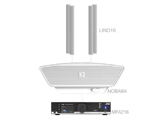 Audac CONGRESS10.5C - weiß - Zeilen-Lautsprecherset mit Verstärker und aktivem Subwoofer (4 x LINO10 + MFA208 + NOBA8A)