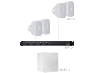 Audac SUBLI2.5E - weiß - Kompaktes Aufbaulautsprecher-Set mit Subwoofer (4 x ATEO2 + BASO10 + EPA104)