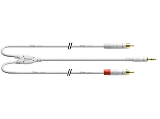 Cordial INTRO CFY 1,5 WCC-LONG-SNOW - 1,5 m, REAN Klinke 3,5 mm stereo weiss gold / 2 x Cinch weiss gold - lange Spliss-Seite