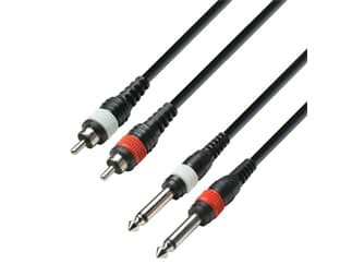 Adam Hall Cables K3 TPC 0100 M - Audio Cable 2 x RCA Male to 2 x 6.3 mm Jack Mono 1 m