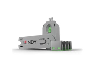 LINDY 40451 USB Typ A Port Schloss, grün - Vier Port Schlösser für USB mit Schlüssel
