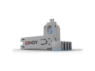 LINDY 40452 USB Typ A Port Schloss, blau - Vier Port Schlösser für USB mit Schlüssel