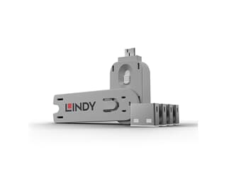 LINDY 40454 USB Typ A Port Schloss, weiß - Vier Port Schlösser für USB mit Schlüssel
