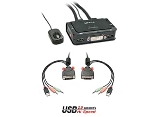 LINDY 42341 2 Port KVM Switch Compact, DVI-D Single Link, USB 2.0 & Audio - Schaltet