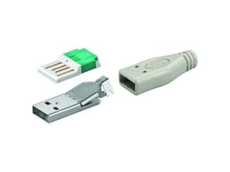 USB A-Stecker zur werkzeugfreien Crimp-Montage, inkl. Tülle