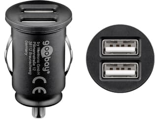 Goobay Dual USB-Autoladegerät 2,1 A, Schwarz - kompakte Stromversorgung für Handys und Kleingeräte
