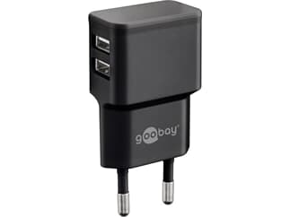 Goobay Dual USB-Ladegerät (12 W) schwarz, kompaktes USB-Netzteil mit 2x USB-Anschlüssen