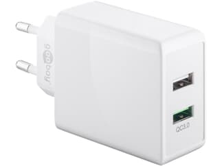 Goobay Dual-USB Schnellladegerät QC 3.0 (28 W) weiß Ladeadapter mit 2x USB-Anschlüssen, Quick Charge 3.0 (28 W), weiß