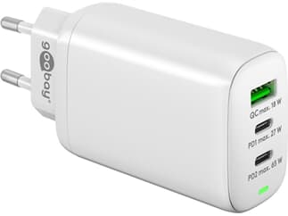 Goobay USB-C™ PD 3-fach Multiport-Schnellladegerät (65 W) weiß