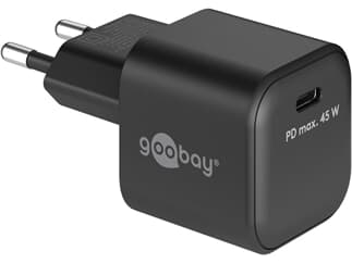 Goobay USB-C™ PD GaN Schnellladegerät Nano (45 W) schwarz - 1x USB-C™-Anschluss (Power Delivery)