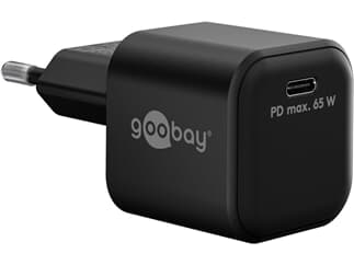 Goobay USB-C™ PD GaN Schnellladegerät Nano (65 W) schwarz - 1x USB-C™-Anschluss (Power Delivery)