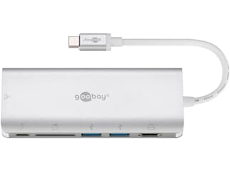 Goobay USB-C™-Multiport-Adapter HDMI 4k30Hz, USB, CR, RJ45, PD, Alu, silber - erweitert ein USB-C™ G