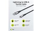 Lightning auf USB-A Textilkabel mit Metallsteckern (spacegrau/silber), 2 m