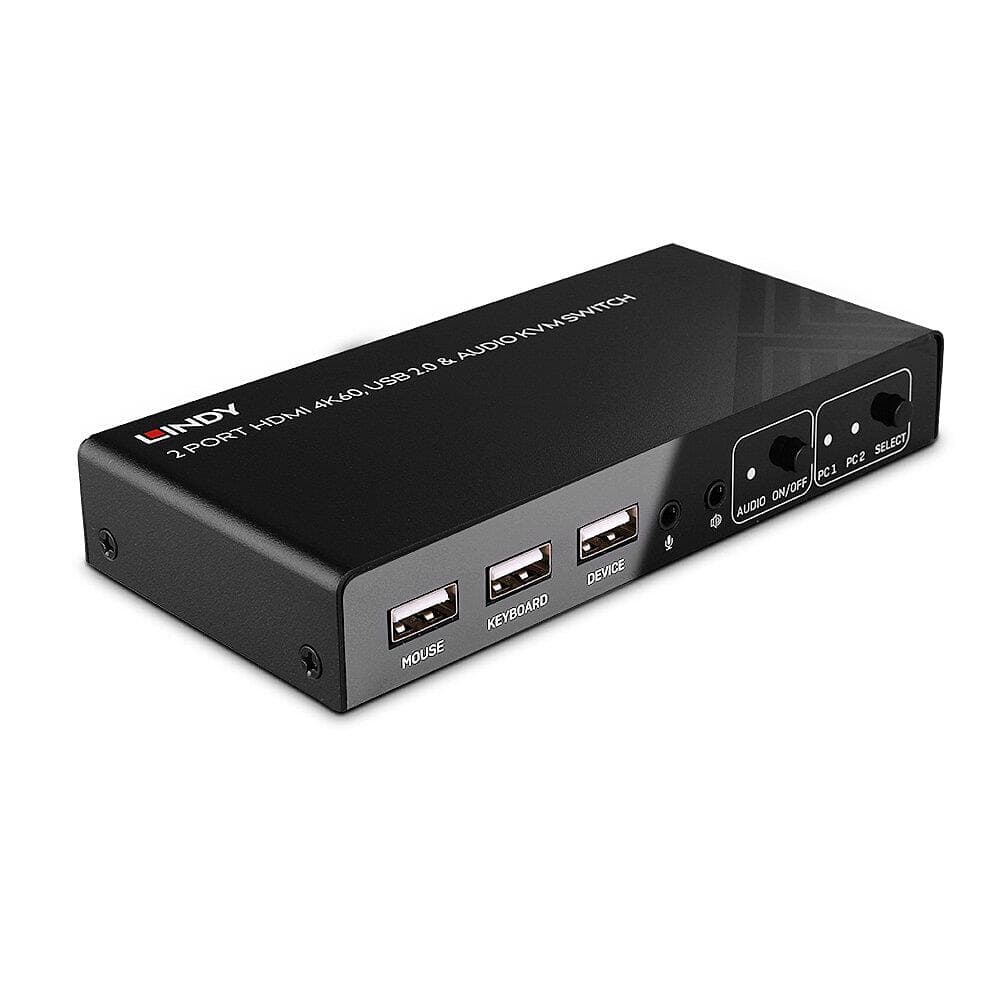 LINDY 32809 - 2 Port KVM Switch HDMI 4K60, USB 2.0 & Audio