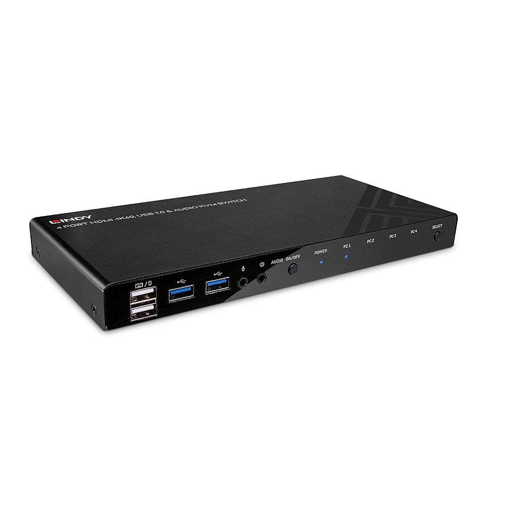 LINDY 39313 KVM Switch HDMI 4K60, USB 3.0 & Audio, 4 Port - Schaltet zwischen 4 mit HDMI und USB 3.0 Ports