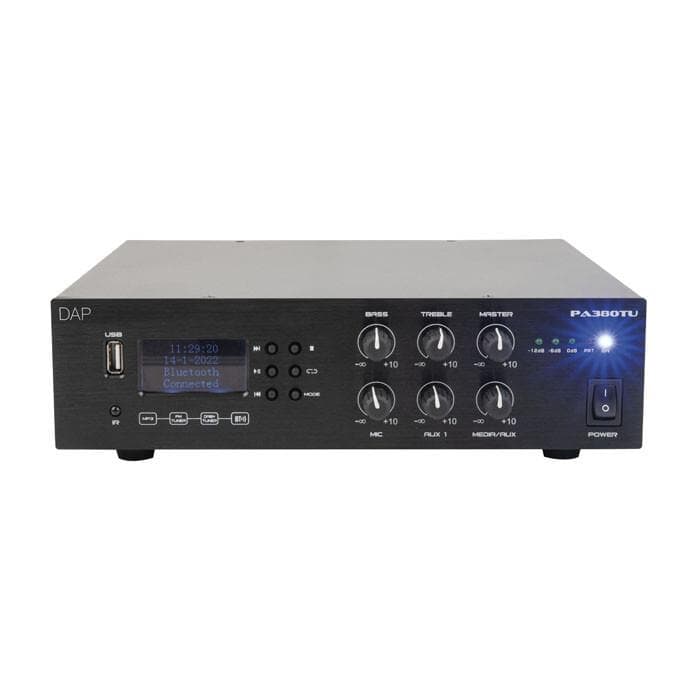 DAP PA-380TU 80 W 100 V-Verstärker, Bluetooth 5.0, USB, Mikrofon (6,3 mm  Klinke), AUX (RCA) und FM Radio